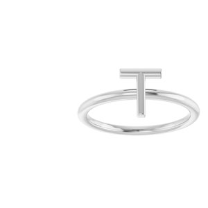 14K White Gold Initial T Ring