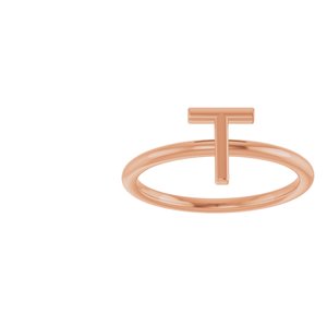 14K Rose Gold Initial T Ring
