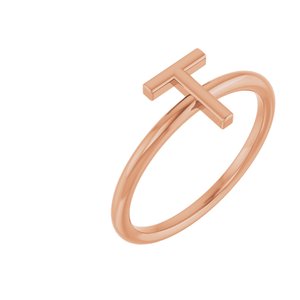 14K Rose Gold Initial T Ring