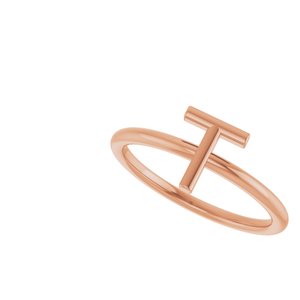 14K Rose Gold Initial T Ring