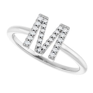 14K White Gold .07 CTW Natural Diamond Initial M Ring