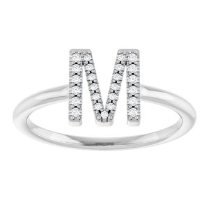 14K White Gold .07 CTW Natural Diamond Initial M Ring