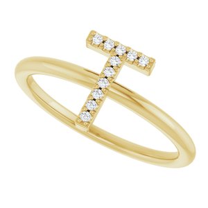 14K Yellow Gold .04 CTW Natural Diamond Initial T Ring