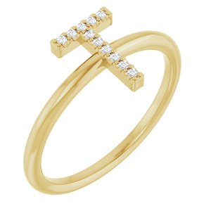 14K Yellow Gold .04 CTW Natural Diamond Initial T Ring