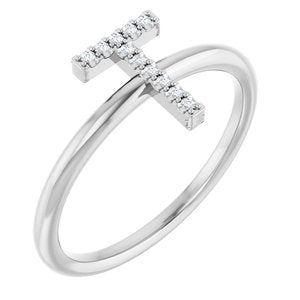 Sterling Silver .04 CTW Natural Diamond Initial T Ring