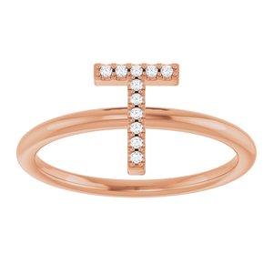 14K Rose Gold .04 CTW Natural Diamond Initial T Ring