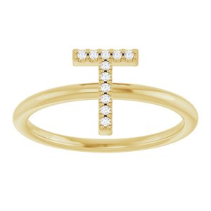 14K Yellow Gold .04 CTW Natural Diamond Initial T Ring