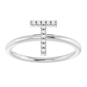 Sterling Silver .04 CTW Natural Diamond Initial T Ring