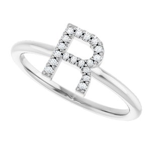 14K White Gold .06 CTW Natural Diamond Initial R Ring