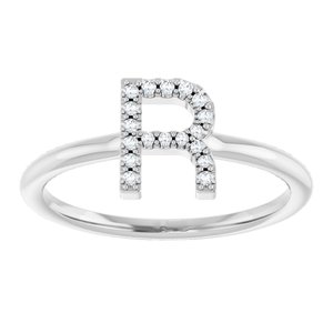 14K White Gold .06 CTW Natural Diamond Initial R Ring