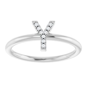 14K White Gold .03 CTW Natural Diamond Initial Y Ring