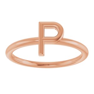 14K Rose Gold Initial P Ring