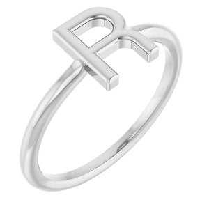 14K White Gold Initial R Ring