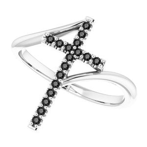 Sterling Silver 1/8 CTW Natural Black Diamond Cross Ring