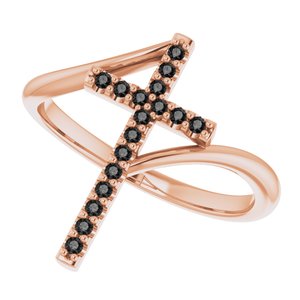 14K Rose Gold 1/8 CTW Natural Black Diamond Cross Ring