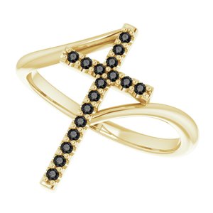 14K Yellow Gold 1/8 CTW Natural Black Diamond Cross Ring