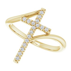 14K Yellow Gold 1/8 CTW Natural Diamond Cross Ring