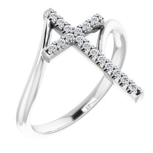 14K White Gold 1/8 CTW Natural Diamond Cross Ring