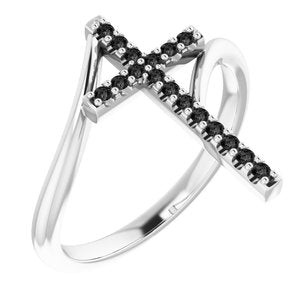 Sterling Silver 1/8 CTW Natural Black Diamond Cross Ring