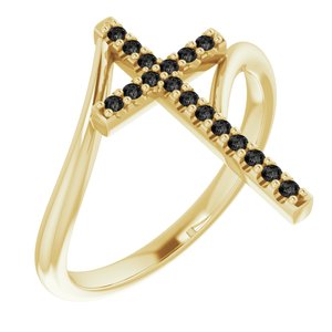 14K Yellow Gold 1/8 CTW Natural Black Diamond Cross Ring