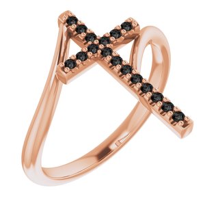 14K Rose Gold 1/8 CTW Natural Black Diamond Cross Ring