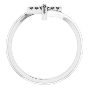 14K White Gold 1/8 CTW Natural Black Diamond Cross Ring