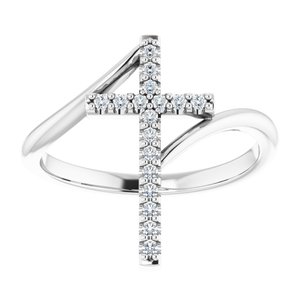 14K White Gold 1/8 CTW Natural Diamond Cross Ring