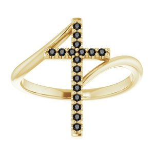 14K Yellow Gold 1/8 CTW Natural Black Diamond Cross Ring