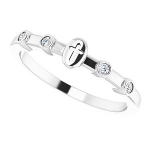 14K White Gold .05 CTW Natural Diamond Stackable Cross Ring
