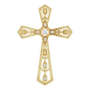 14K Yellow Gold .025 CTW Natural Diamond Cross Pendant