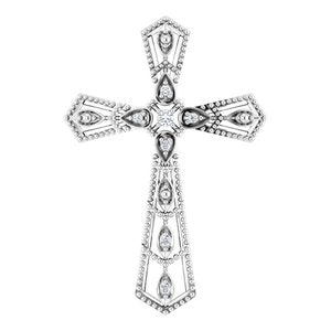 14K White Gold .025 CTW Natural Diamond Cross Pendant