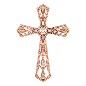 14K Rose Gold .025 CTW Natural Diamond Cross Pendant
