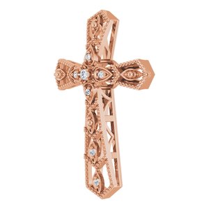14K Rose Gold .025 CTW Natural Diamond Cross Pendant