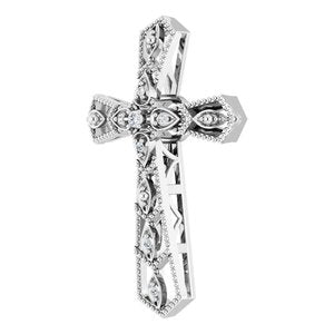 14K White Gold .025 CTW Natural Diamond Cross Pendant