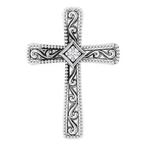 14K White Gold .01 CT Natural Diamond Cross Pendant
