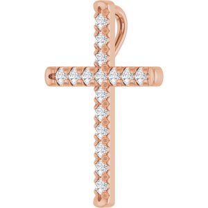 14K Rose Gold 1/4 CTW Natural Diamond French-Set Cross Pendant