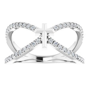 14K White Gold 1/5 CTW Natural Diamond French-Set Cross Ring
