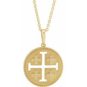 14K Yellow Gold .025 CTW Natural Diamond Jerusalem Cross 16-18" Necklace