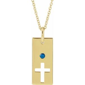 14K Yellow Gold Natural Blue Sapphire Cross Bar 16-18" Necklace