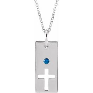 Sterling Silver Natural Blue Sapphire Cross Bar 16-18" Necklace