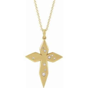 14K Yellow Gold .08 CTW Natural Diamond Cross 16-18" Necklace