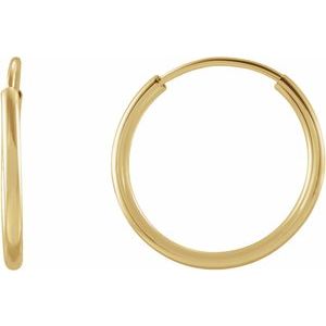 14K Yellow Gold Flexible Endless Tube 12 mm Hoop Earrings