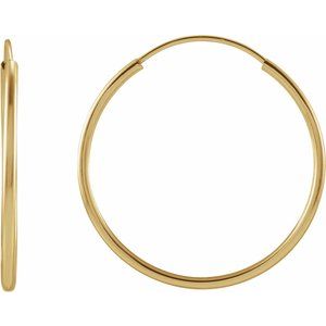 14K Yellow Gold Flexible Endless Tube 20 mm Hoop Earrings