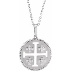 14K White Gold .025 CTW Natural Diamond Jerusalem Cross 16-18" Necklace