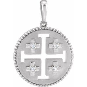 14K White Gold .025 CTW Natural Diamond Jerusalem Cross Pendant