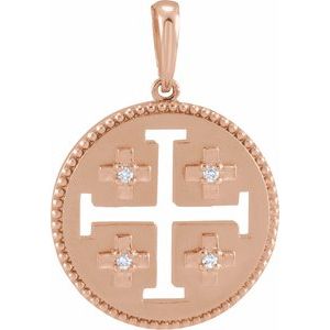 14K Rose Gold .025 CTW Natural Diamond Jerusalem Cross Pendant