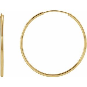 14K Yellow Gold Flexible Endless Tube 25 mm Hoop Earrings