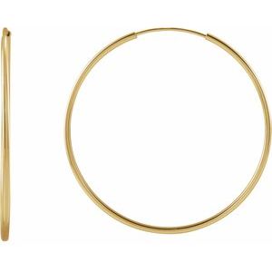 14K Yellow Gold Flexible Endless Tube 30 mm Hoop Earrings