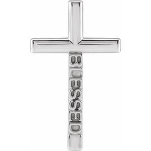 14K White Gold Blessed Cross Pendant