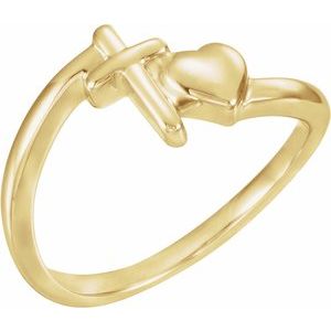 14K Yellow Gold Cross & Heart Chastity Ring